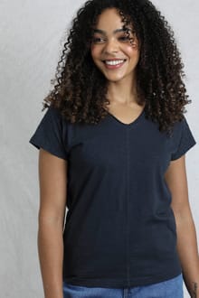 Pernille Organic Cotton Cutaway T-Shirt Navy