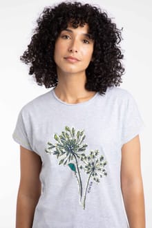 Seedheads Front Print T-Shirt Pearl Grey Marl