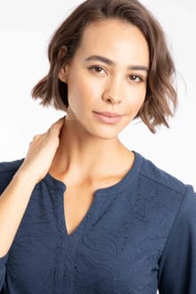 Mabel Broidery 3/4 Sleeve Top Navy