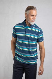 Sunbury Organic Cotton Striped Pique Polo Shirt Ensign Blue