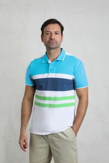 Sunbury Organic Cotton Striped Pique Polo Shirt Oceano