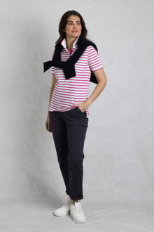 Janely Organic Cotton Striped Pique Polo Dark Raspberry