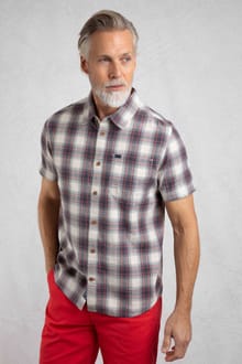 Angeles Vintage Wash Short Sleeve Check Shirt  Dusty White