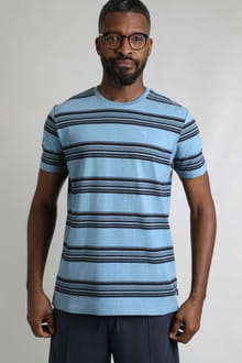 Xavier Eco Crepe Stripe T-Shirt Denim Blue