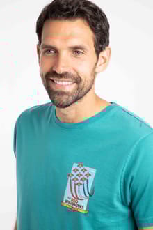 Red Sparrows Back Print Artist T-Shirt Deep Teal