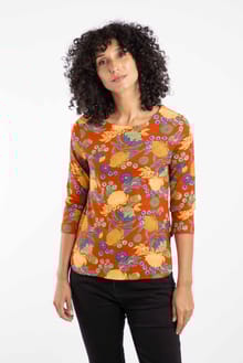 Pinto Printed Jersey T-Shirt Rust Leaves