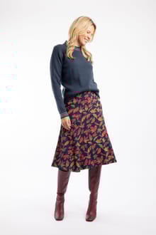 Lorient Printed Jersey Godet Midi Skirt Night Blue