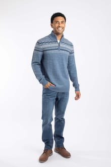 Larner 1/4 Zip Fair Isle Jumper Pale Denim