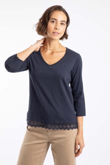 Delis Organic Cotton Lace Hem Top Navy