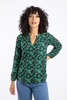 Brooke Organic Cotton Printed V Neck Jersey Top Forest Night