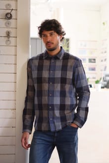 Sode Organic Cotton Brushed Long Sleeve Check Shirt Blue