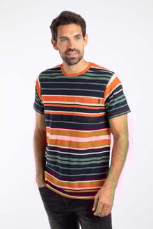 Herne Organic Cotton Stripe T-Shirt Brick Orange