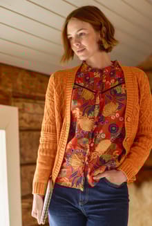 Bodhi Printed Long Sleeve Blouse Rust Leaves