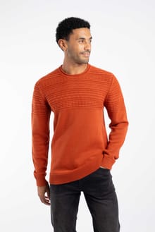 Fahri Mixed Stitch Crew Neck Jumper Rust Leaves