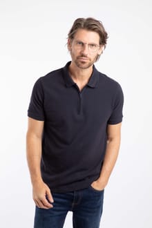 Murray Organic Cotton Half Zip Textured Jersey Polo Midnight