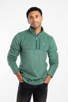 Longmont 1/4 Zip Stripe Grid Fleece Leaf Green