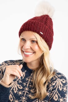 Allerton Cable Knit Bobble Hat Garnet