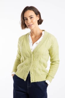 Rhona Super Soft Cable Knit Cardigan Celery
